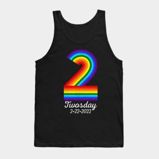 Twosday 2-22-2022 Tuesday Teacher Student Rainbow Two Funny Tank Top